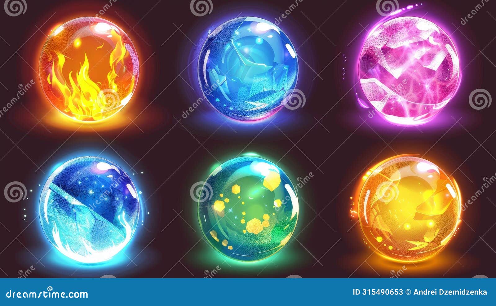 an  magic prophecy sphere modern icon. a glowing crystal ball of energy for fantasy game objects. the circle
