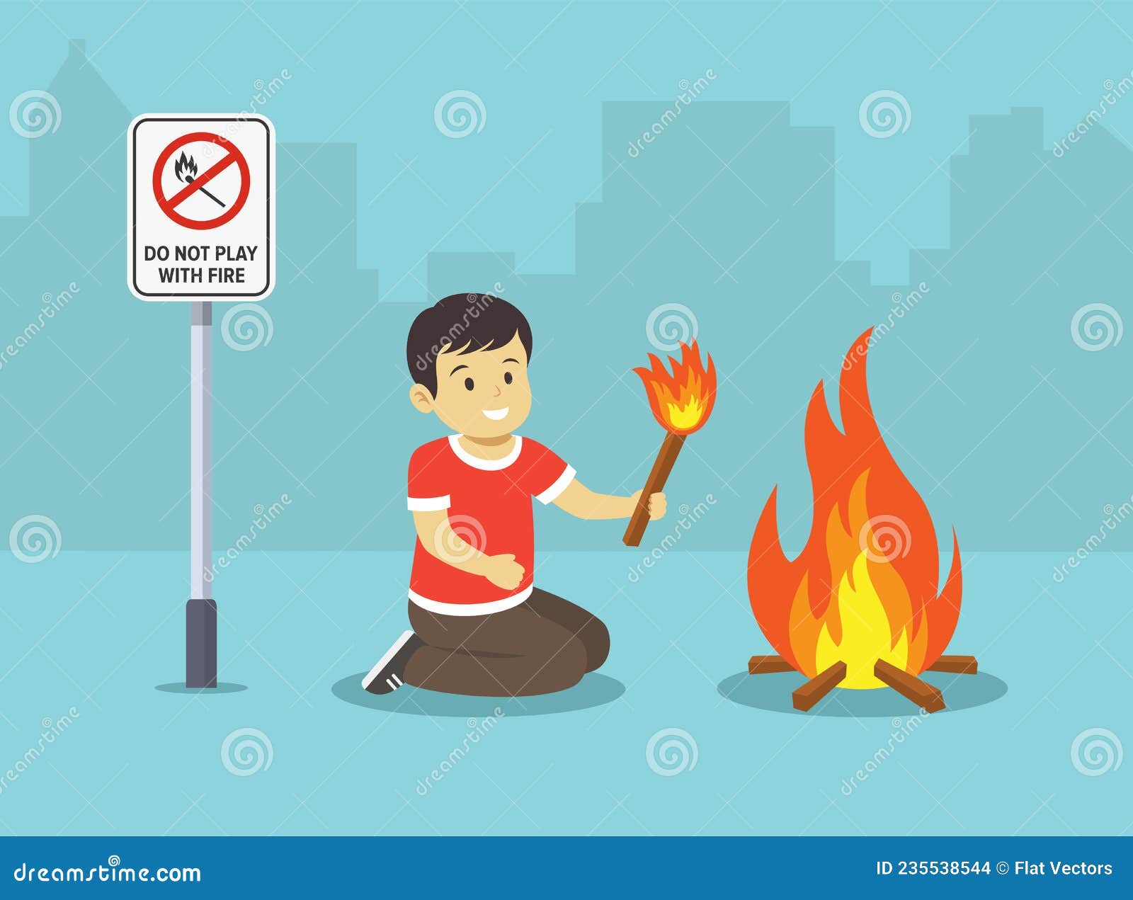 Isolated Male Kid Playing with Fire. Do Not Play with Fire Warning Sign  Stock Vector - Illustration of match, emergency: 235538544