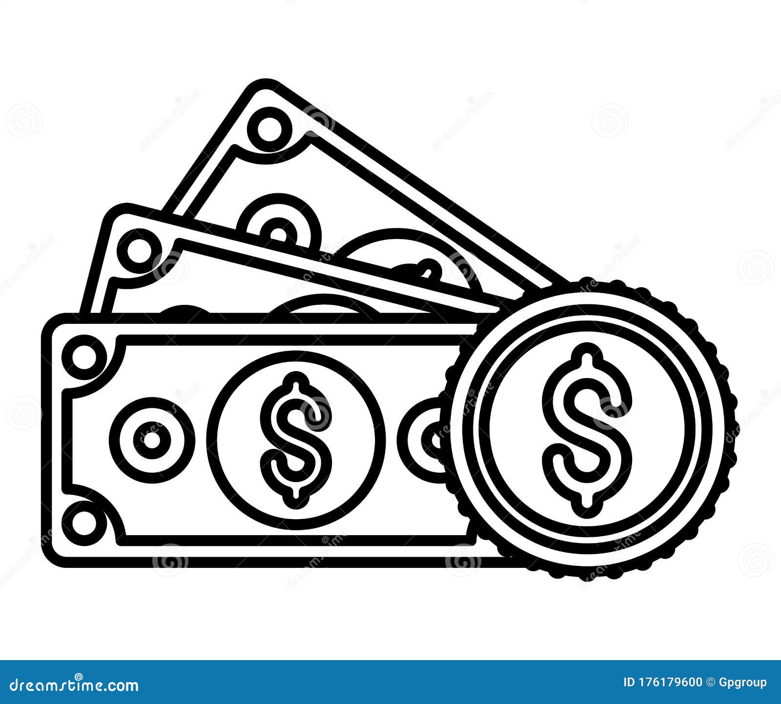 Isolated Money Bills and Coin Vector Design Stock Vector - Illustration ...