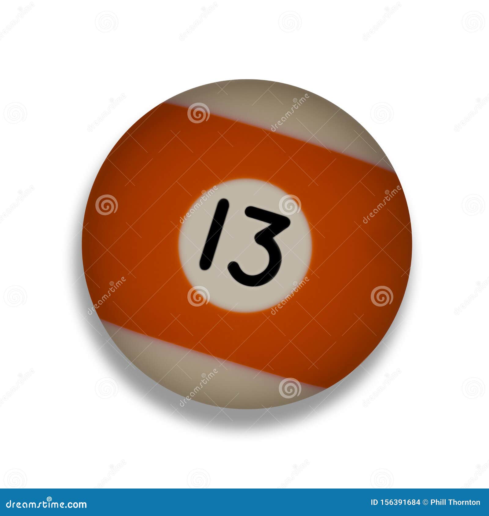 Isolated Number 13 Orange Pool Ball, with Drop Shadow Stock Photo