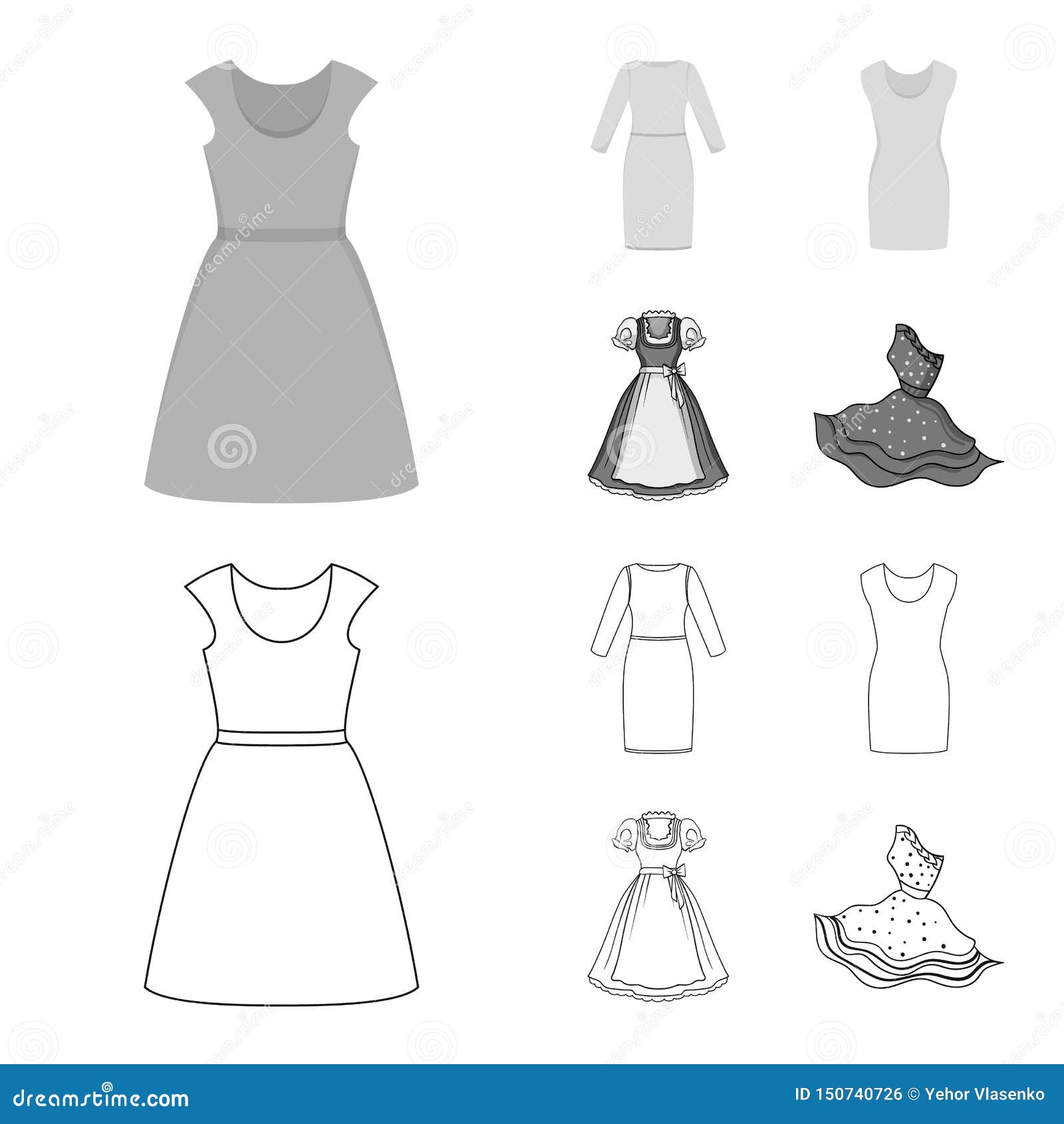 Vector Illustration of Dress and Clothes Symbol. Collection of Dress ...