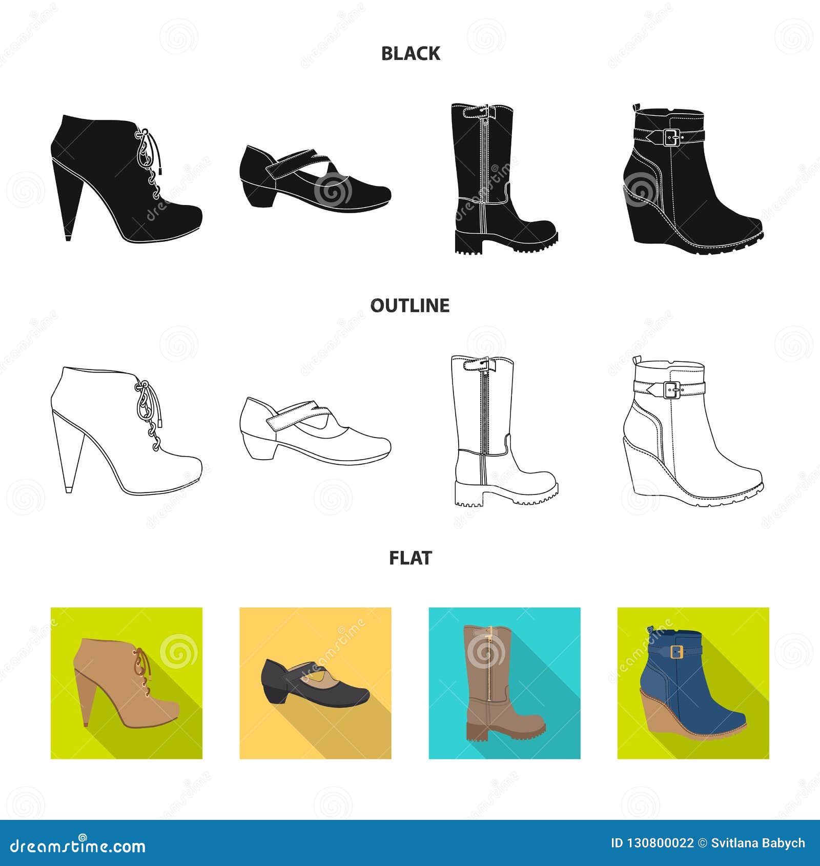 Isolated Object of Footwear and Woman Symbol. Collection of Footwear ...