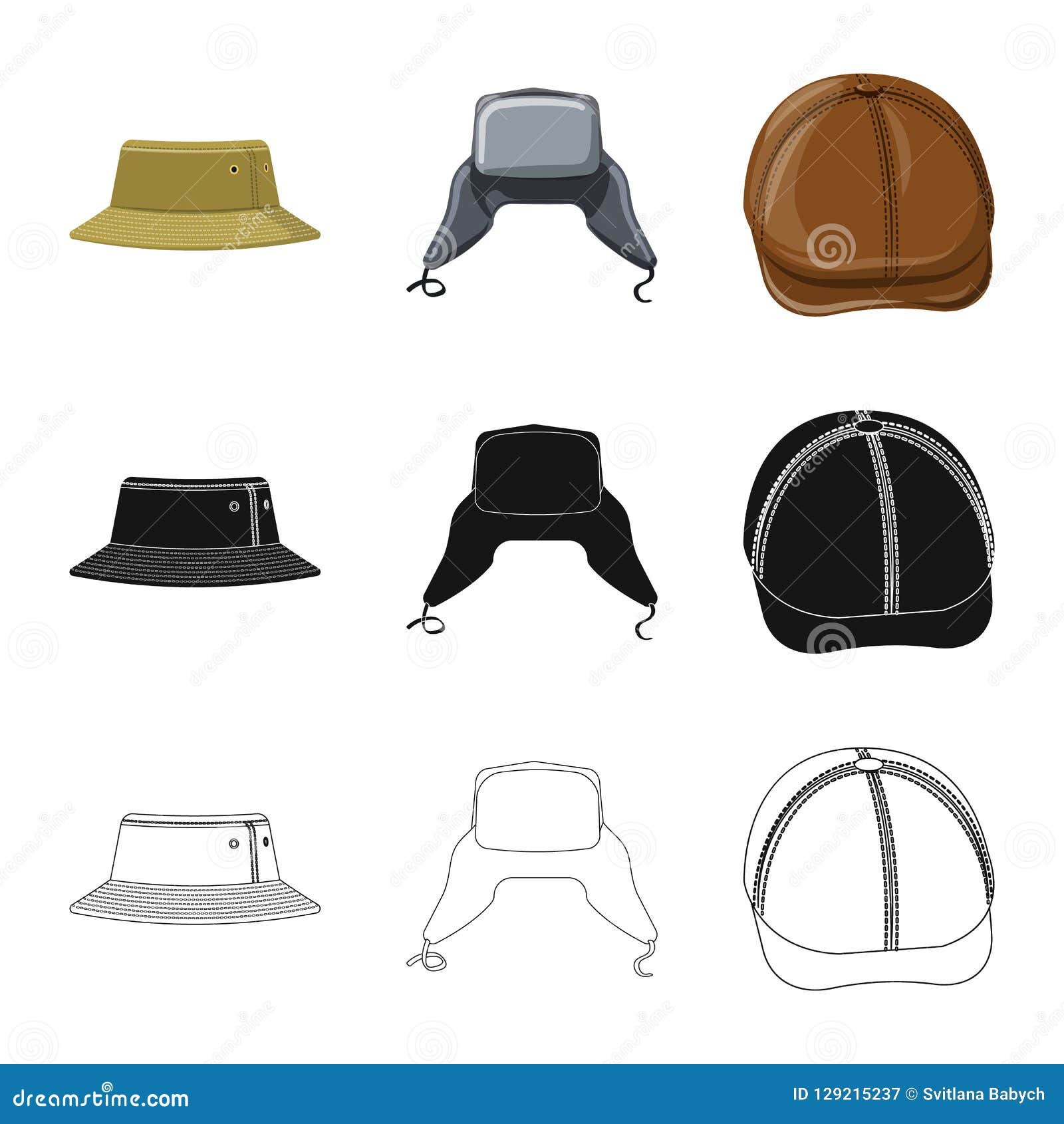 Vector Illustration of Headgear and Cap Symbol. Set of Headgear and ...