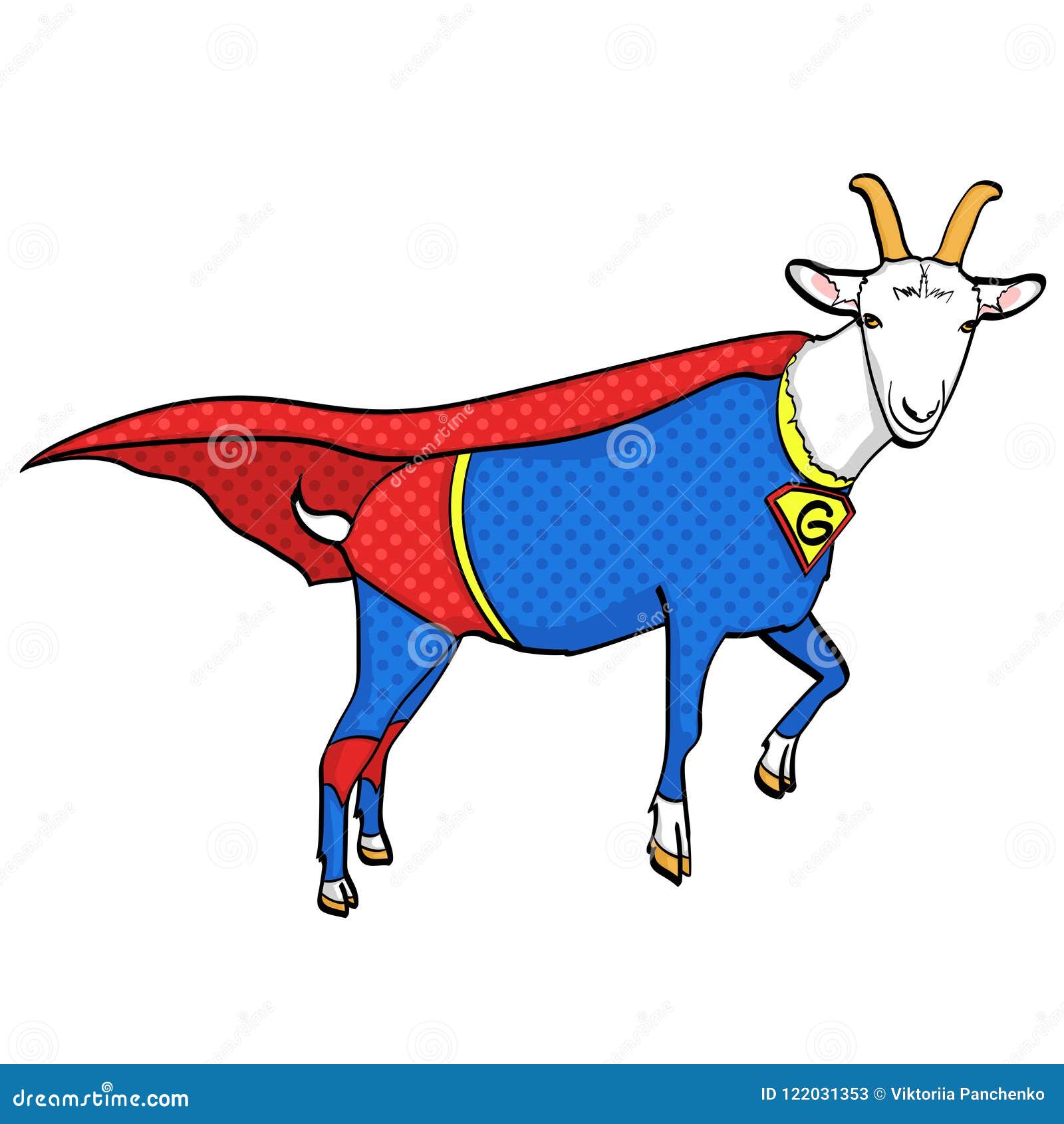  object on white background. flies goat animal dressed as superhero with clothes vigilante character. comic