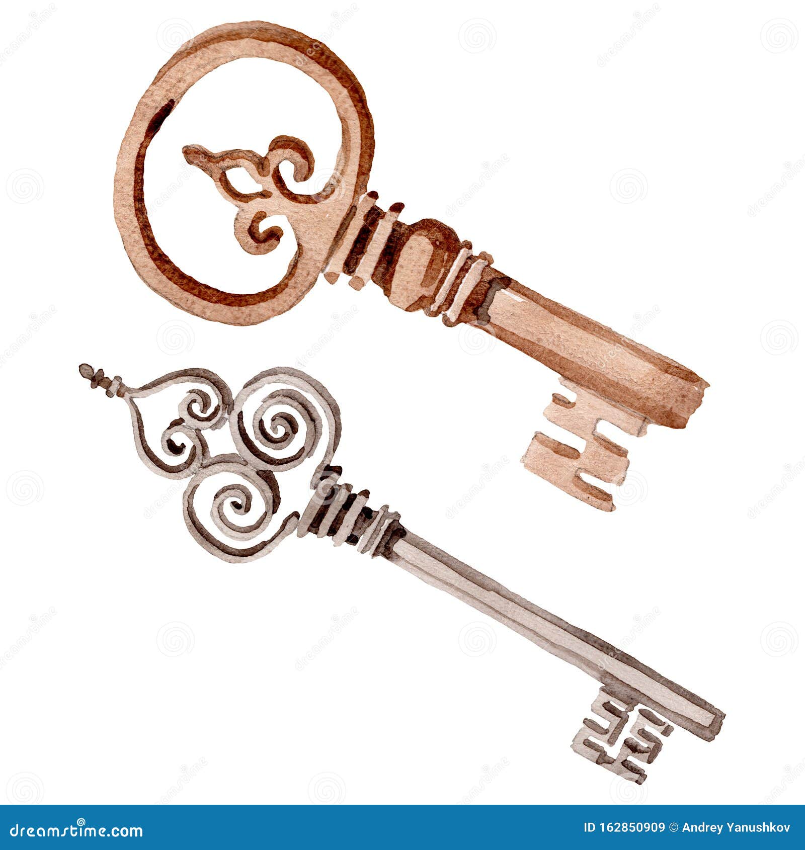 Isolated Old Key Illustration Element Watercolor Background