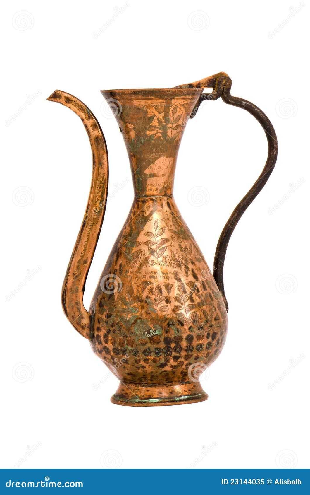 Isolated and Ornamental Old Copper Jug Stock Image Image of food