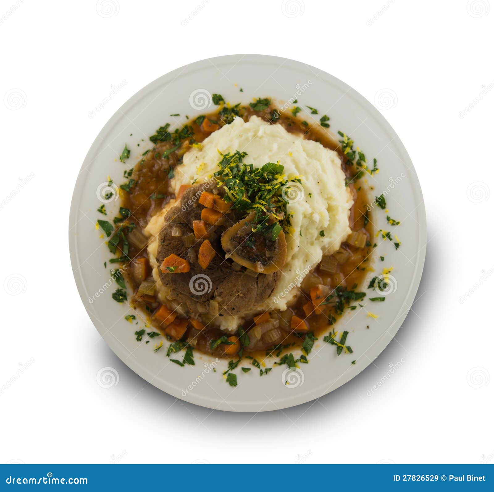  osso buco meal on white background.