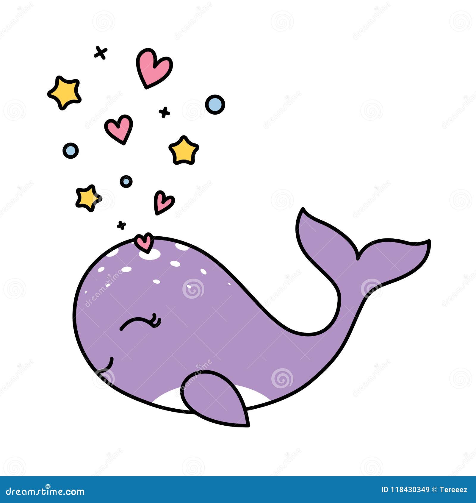 Isolated Pastel Whale Love Concept Black Outline Drawing Stock Vector