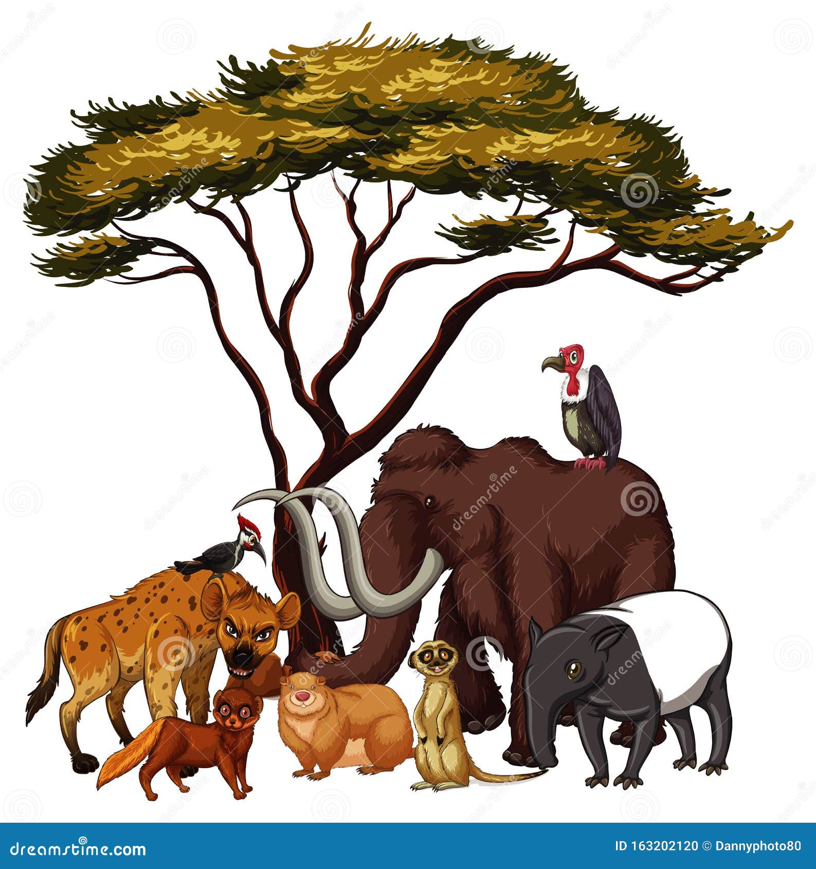 Isolated Picture of Wild Animals Under the Tree Stock Illustration -  Illustration of asian, drawing: 163202120
