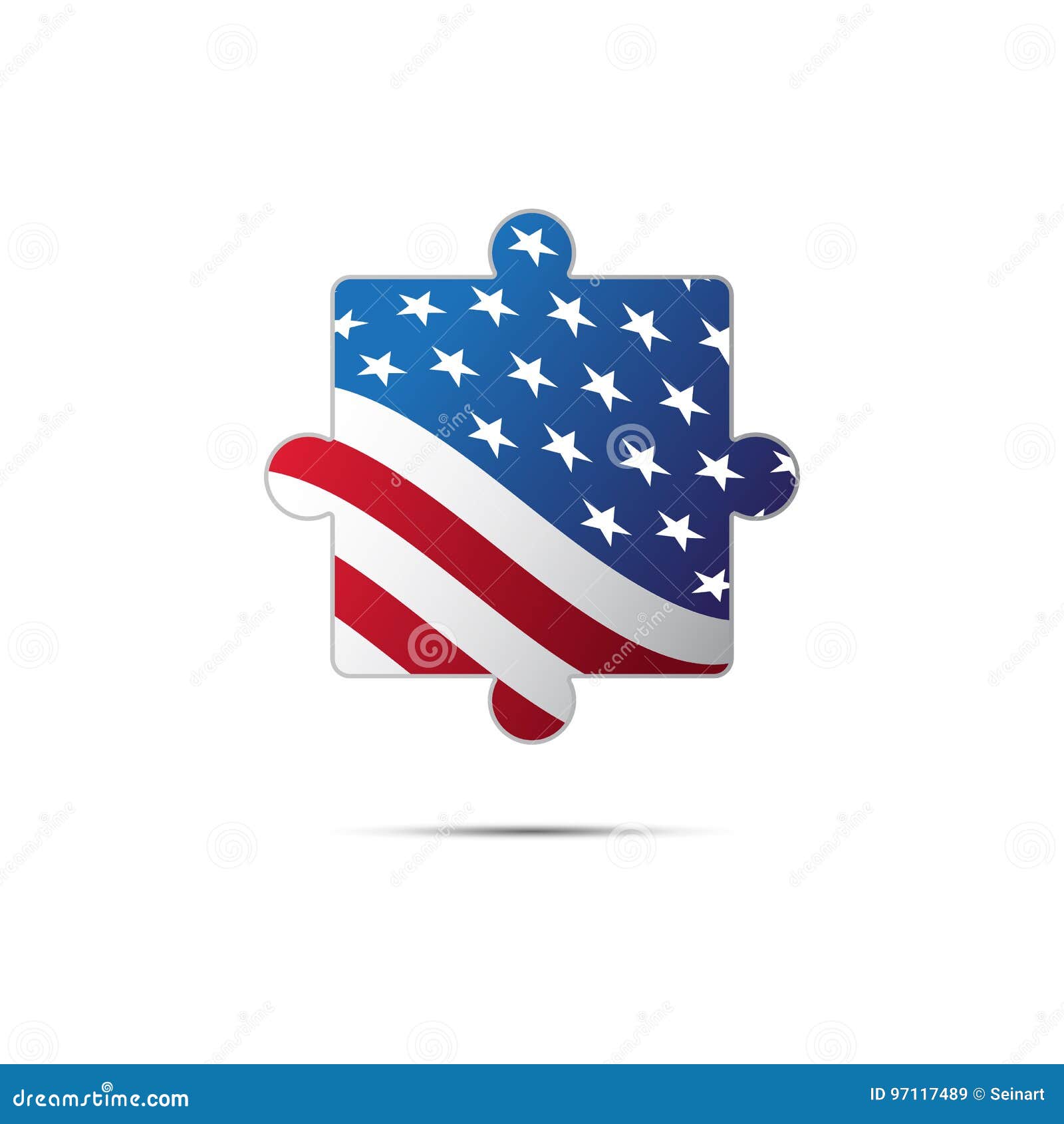Isolated Piece of Puzzle with the USA Flag. Waving Flag. Vector. Stock