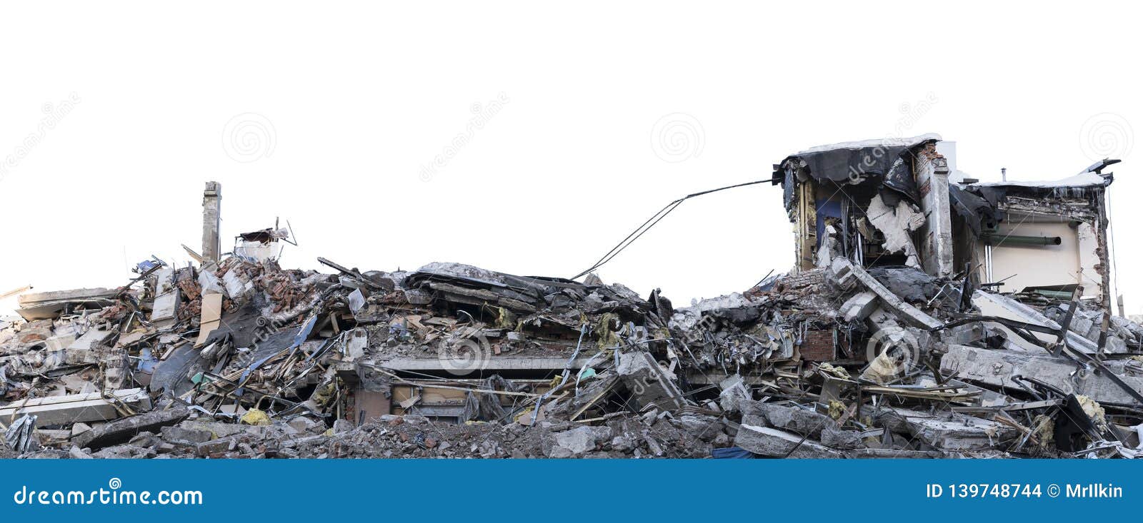  pile of rubble from a dismantled building at a demolition site.