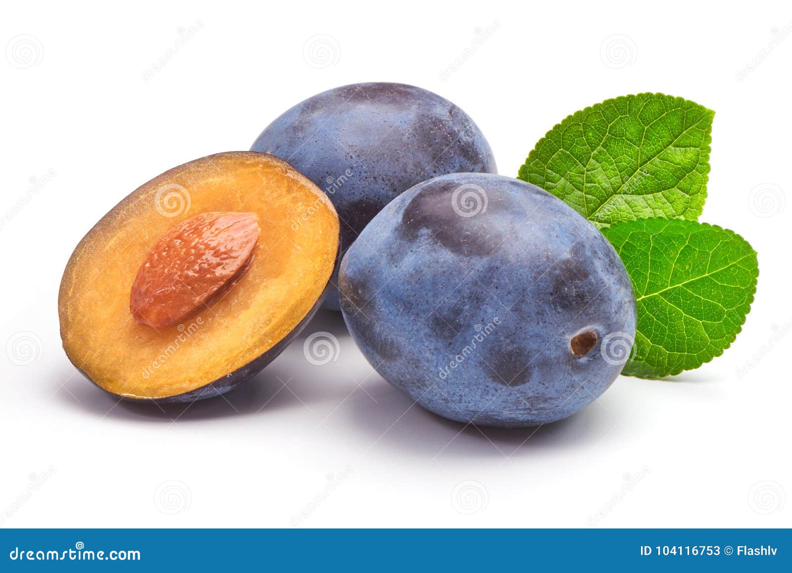 Isolated Plums. One and a Half of Blue Plum Fruit with Leaves Isolated on White  Background Stock Image - Image of purple, ingredient: 104116753