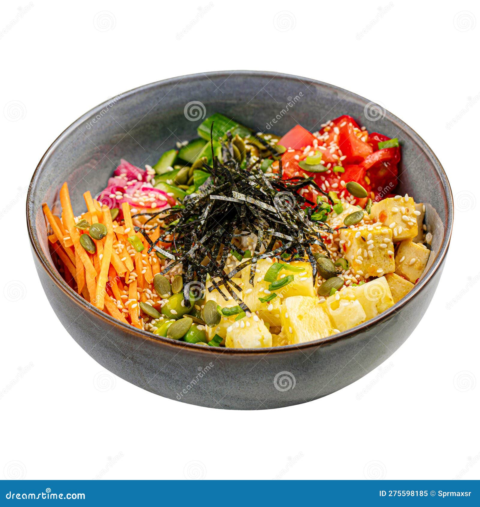 Isolated Portion of Tofu Poke Bowl with Vegetables Stock Image - Image