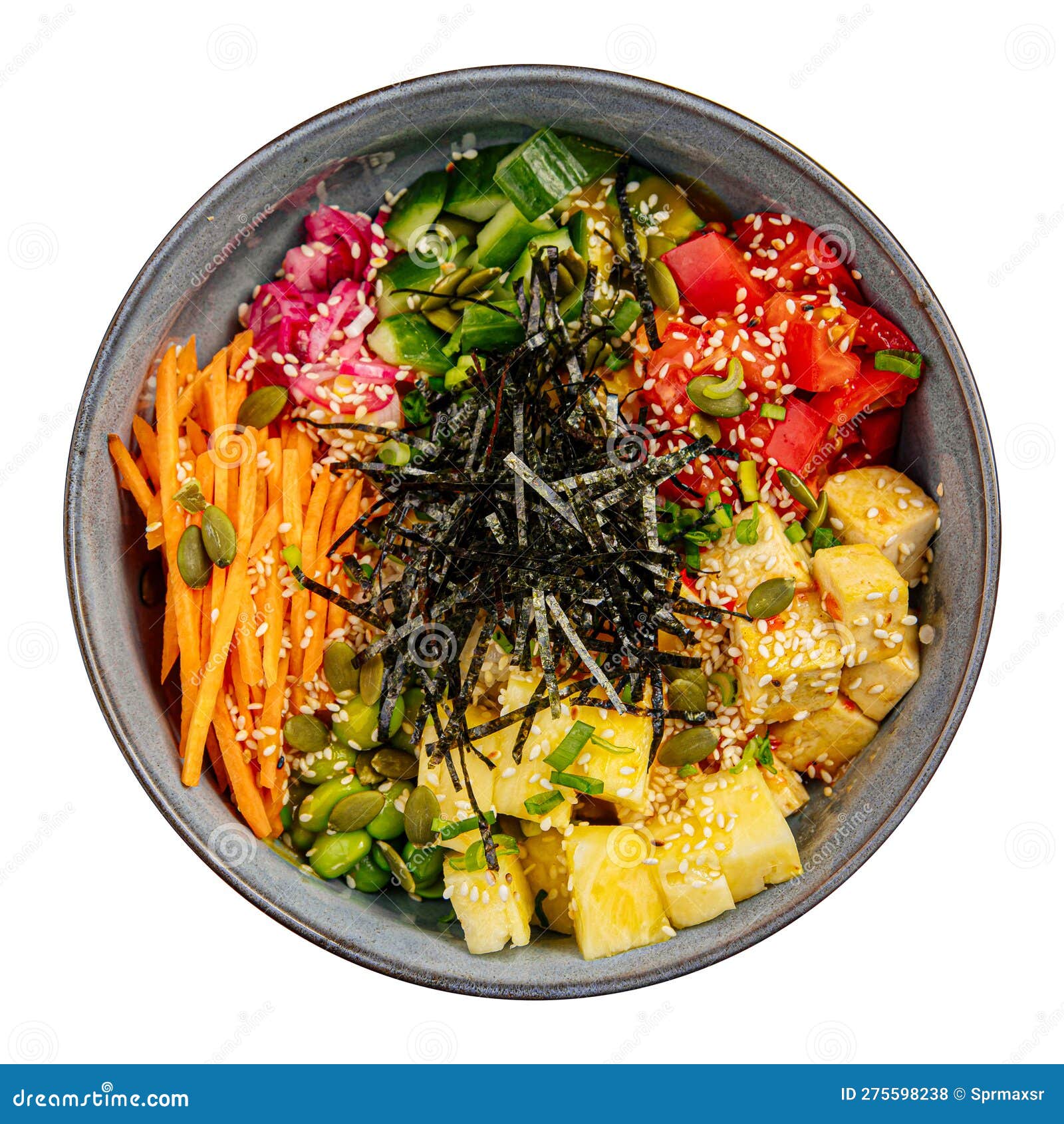 Isolated Portion of Tofu Poke Bowl with Vegetables Stock Photo - Image