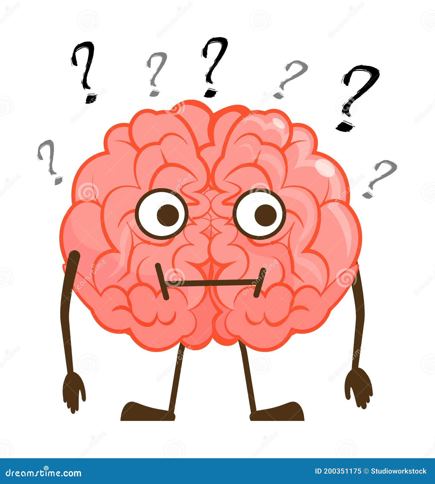 Isolated Questioned Brain Character Cartoon Mascot Stock Vector ...