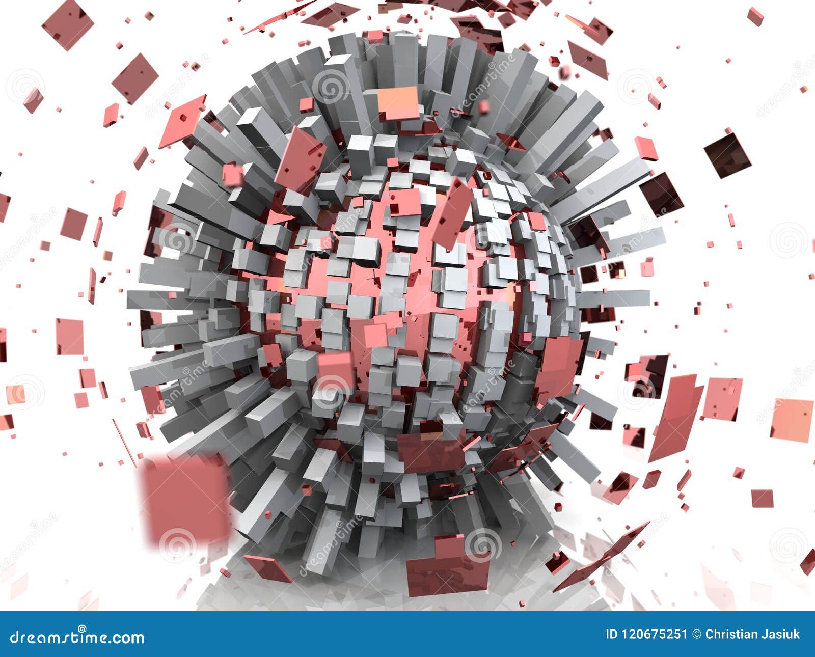 3D Red Metal Sphere Explosion RoyaltyFree Stock Photography