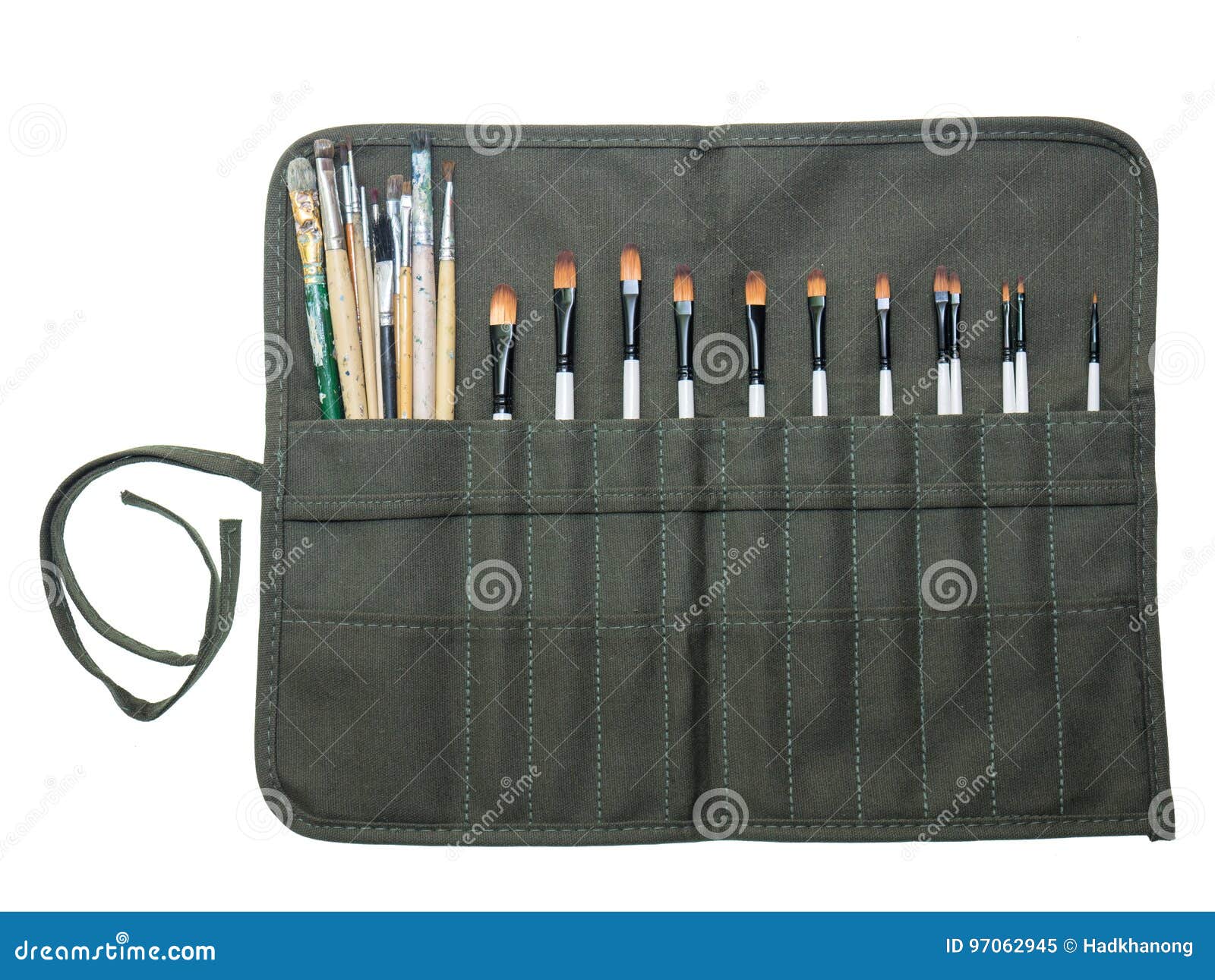 Isolated Roll Up Canvas Paint Brush Storage Case Bag Wrap Holds Stock