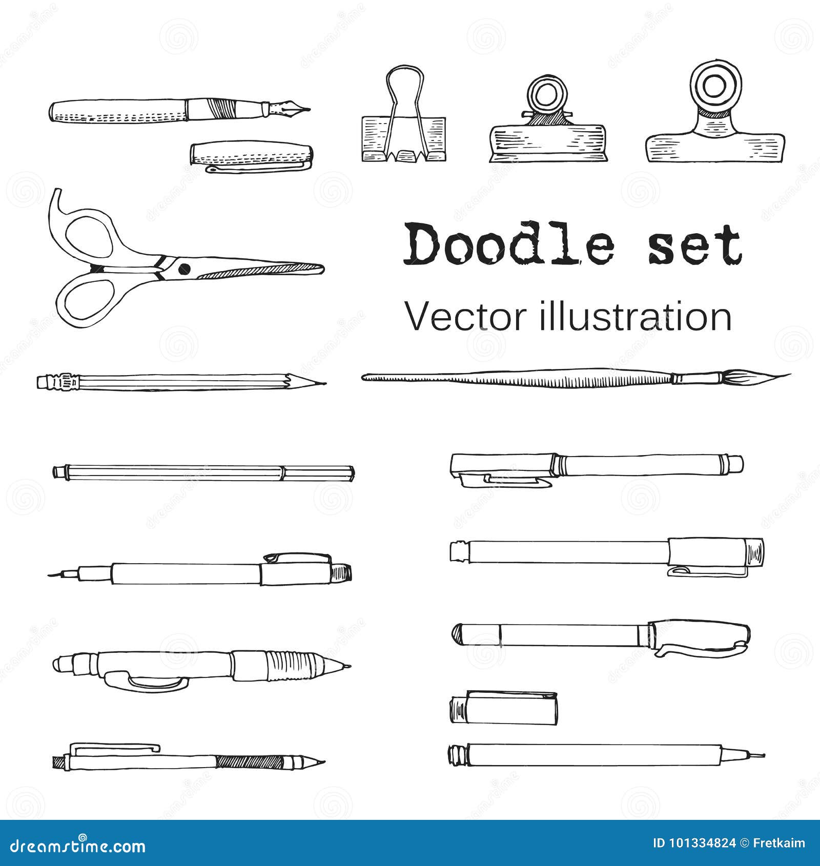  set of stationeryin cartoon style. sketch of writing items.