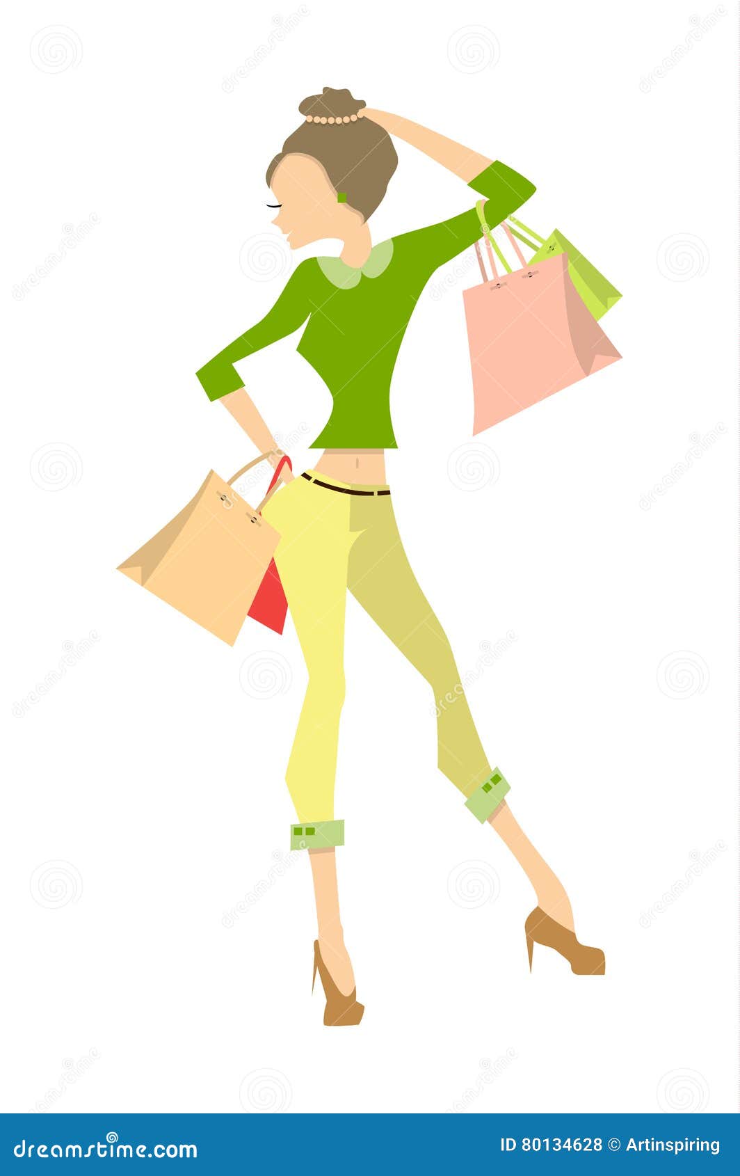 Isolated shopping woman. stock vector. Illustration of girl - 80134628
