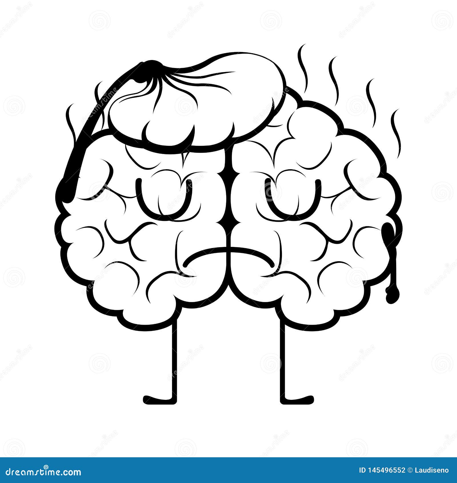 Sick Brain With Pain Ache Or Disease. Sad Cartoon Character Brain, Body ...