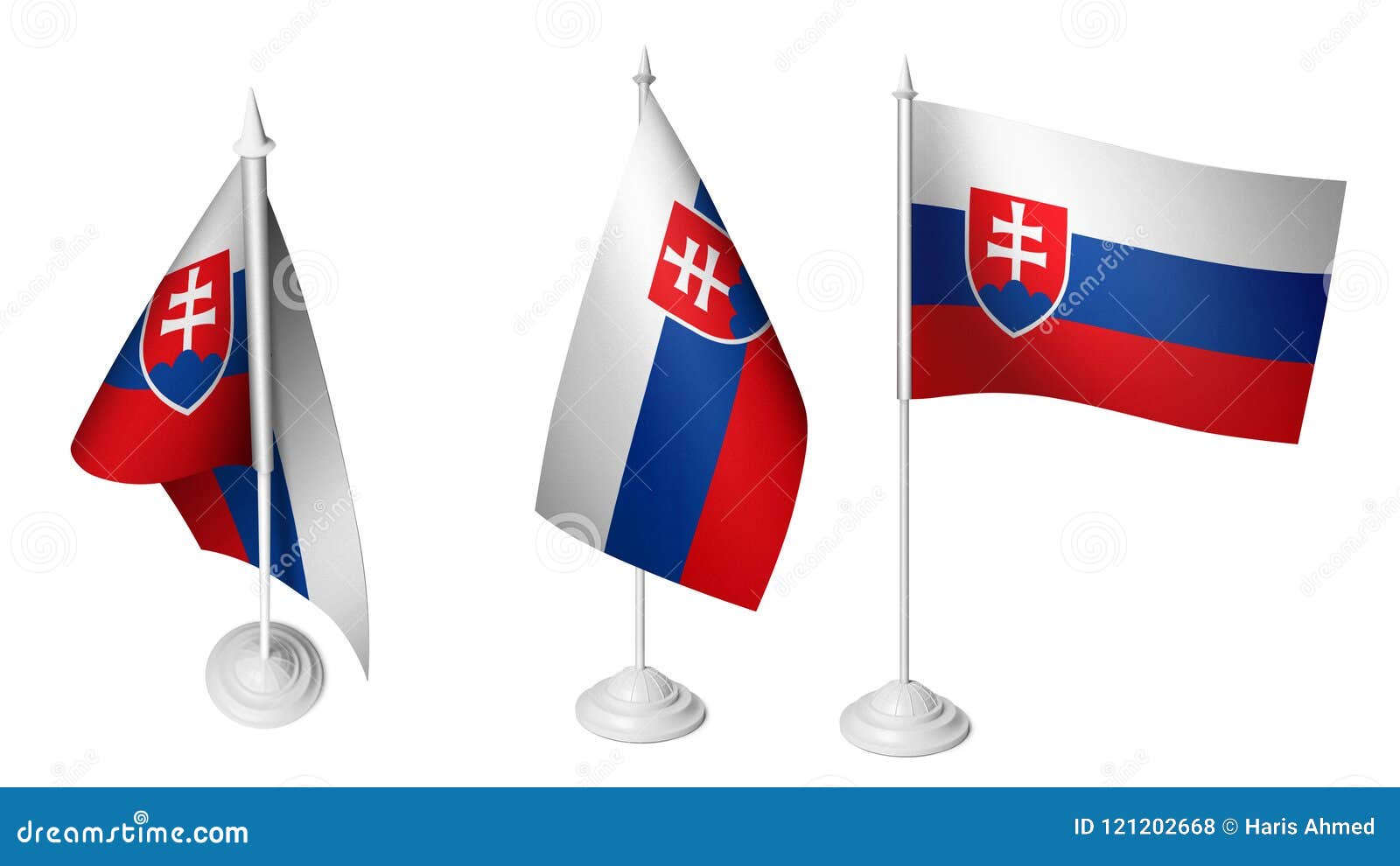 Isolated 3 Small Desk Slovakia Flag Waving 3d Realistic Slovakian