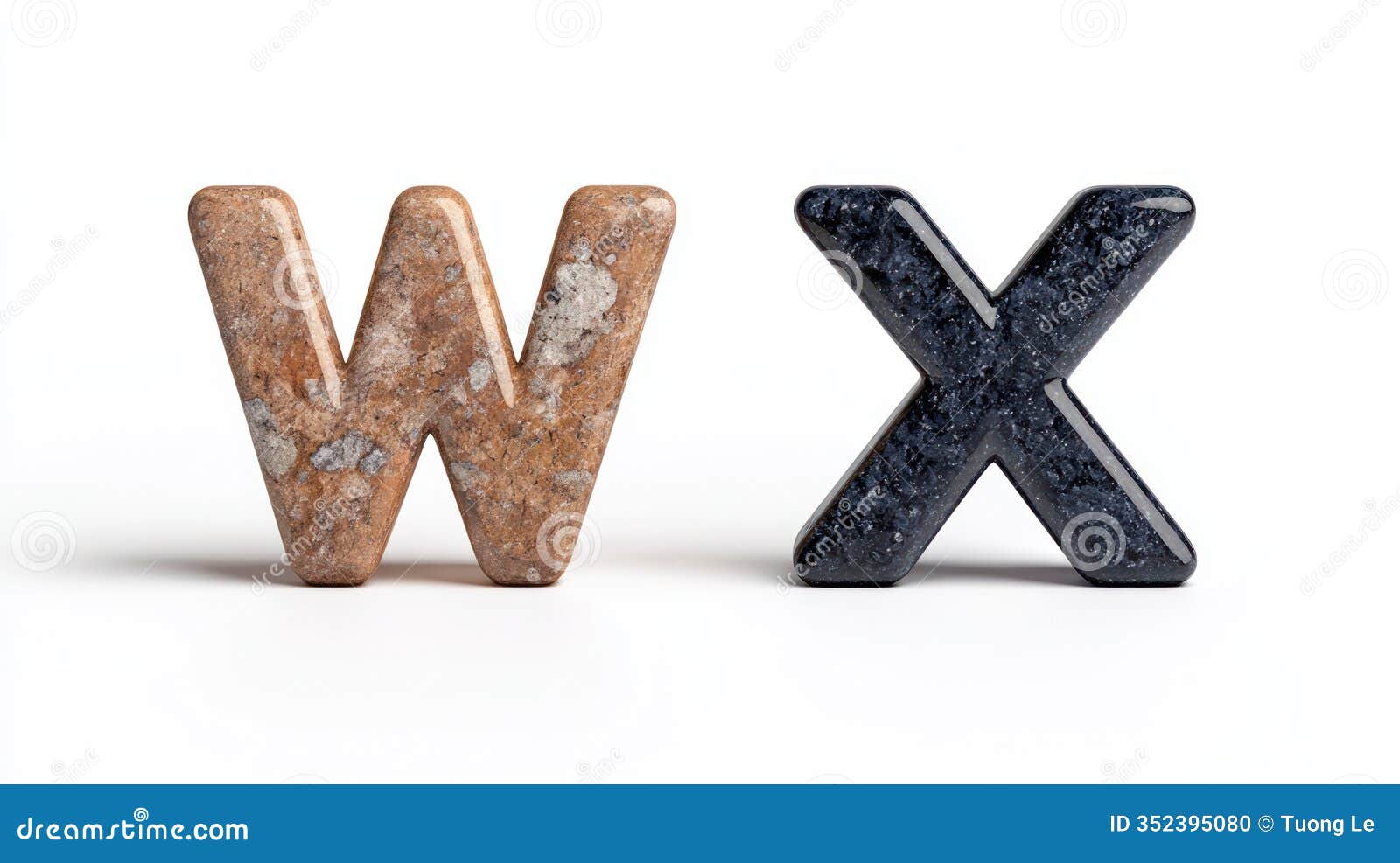  stone letters w and x on white background