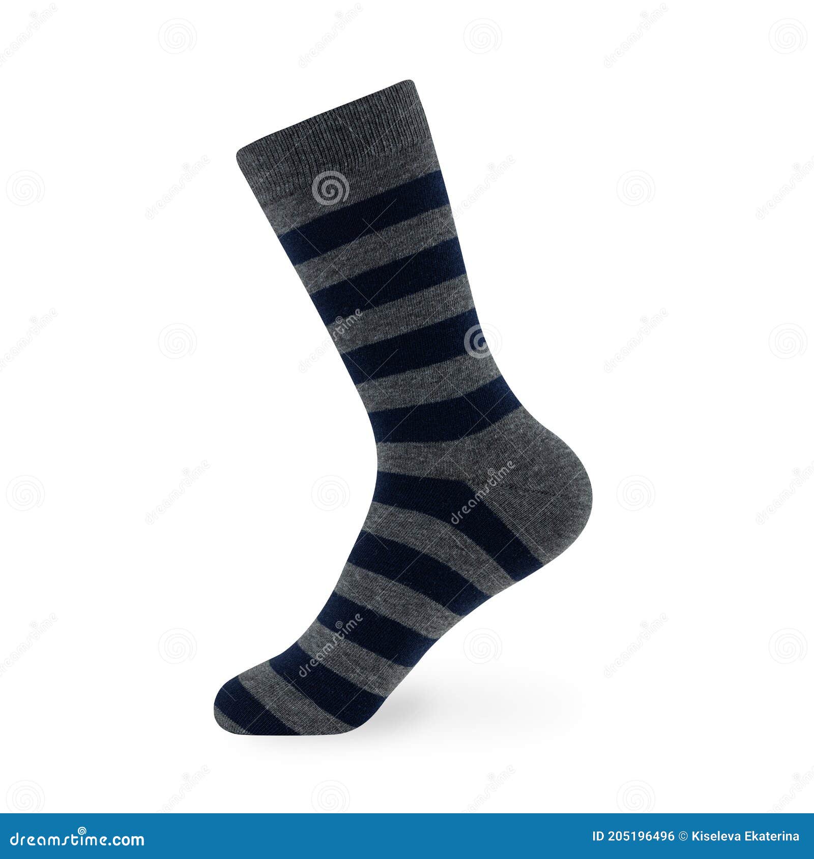 Isolated Striped Long Men`s Sock on Invisible Mannequin Foot on White ...