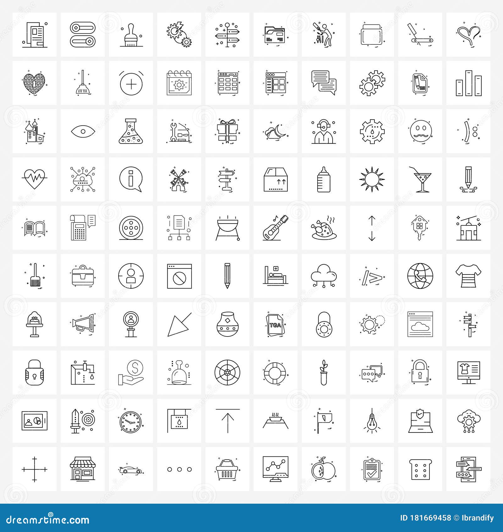 Isolated Symbols Set of 100 Simple Line Icons of Adventure, Board, Toggle,  Power, Gear Setting Stock Vector - Illustration of cosmetics, bowled:  181669458