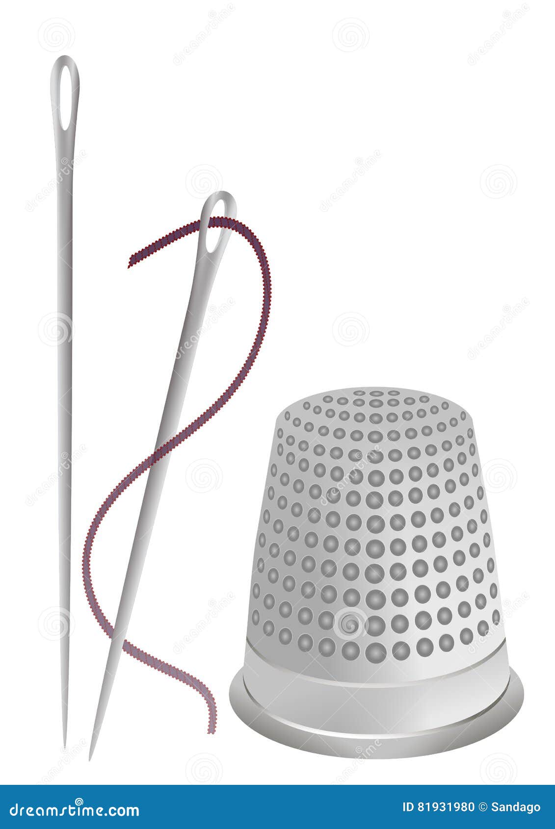 Isolated Thimble Needle and Thread Stock Illustration Illustration of