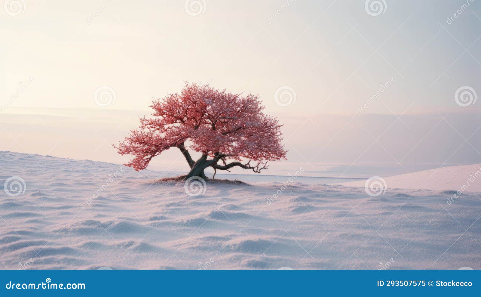 lonely ash: a captivating snowfield scene with a single flowering tree