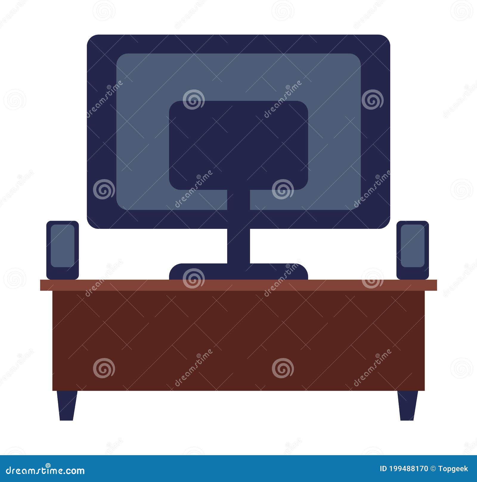 Isolated Tv Stand with Columns, Screen of Television or Computer, Back View  of Tv at Wooden Stand Stock Vector - Illustration of display, interior:  199488170