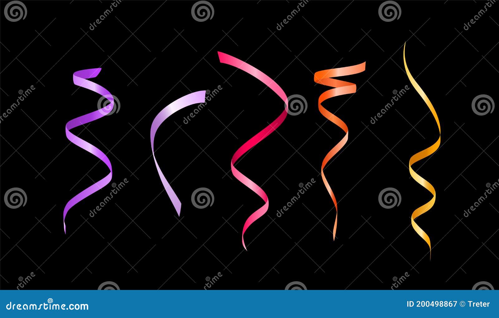 Set of Realistic Isolated Colorful Party Elements on Black Background