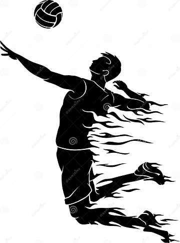 Male Volleyball Mid Air Spike, Abstract Flame Stock Vector ...