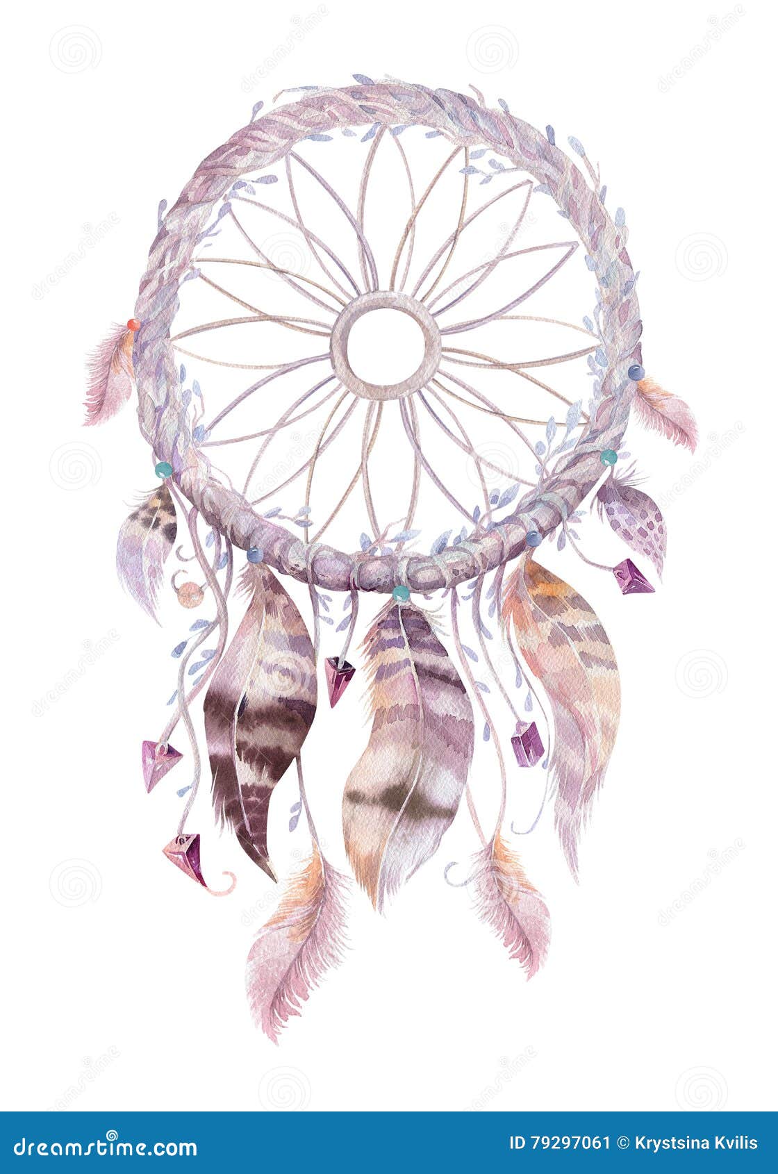  watercolor decoration bohemian dreamcatcher. boho feath