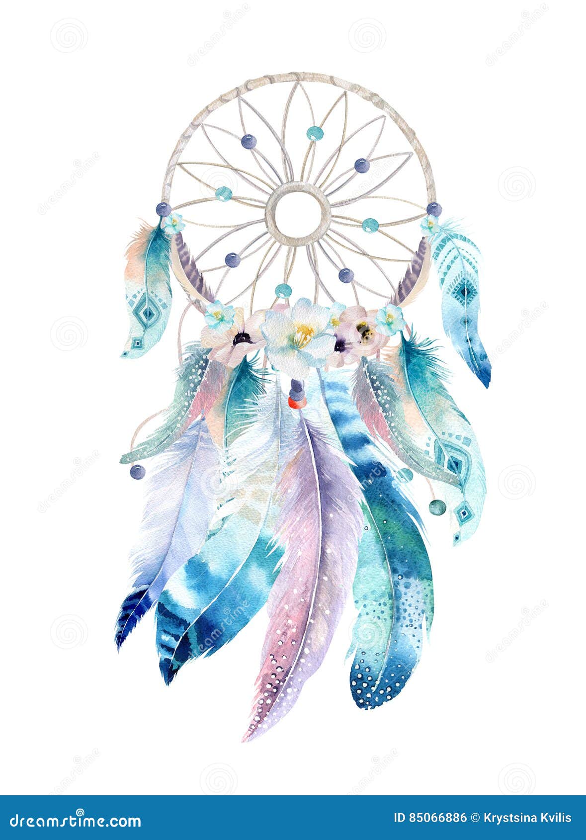  watercolor decoration bohemian dreamcatcher. boho feathers decoration. native dream chic . mystery etnic tribal pr