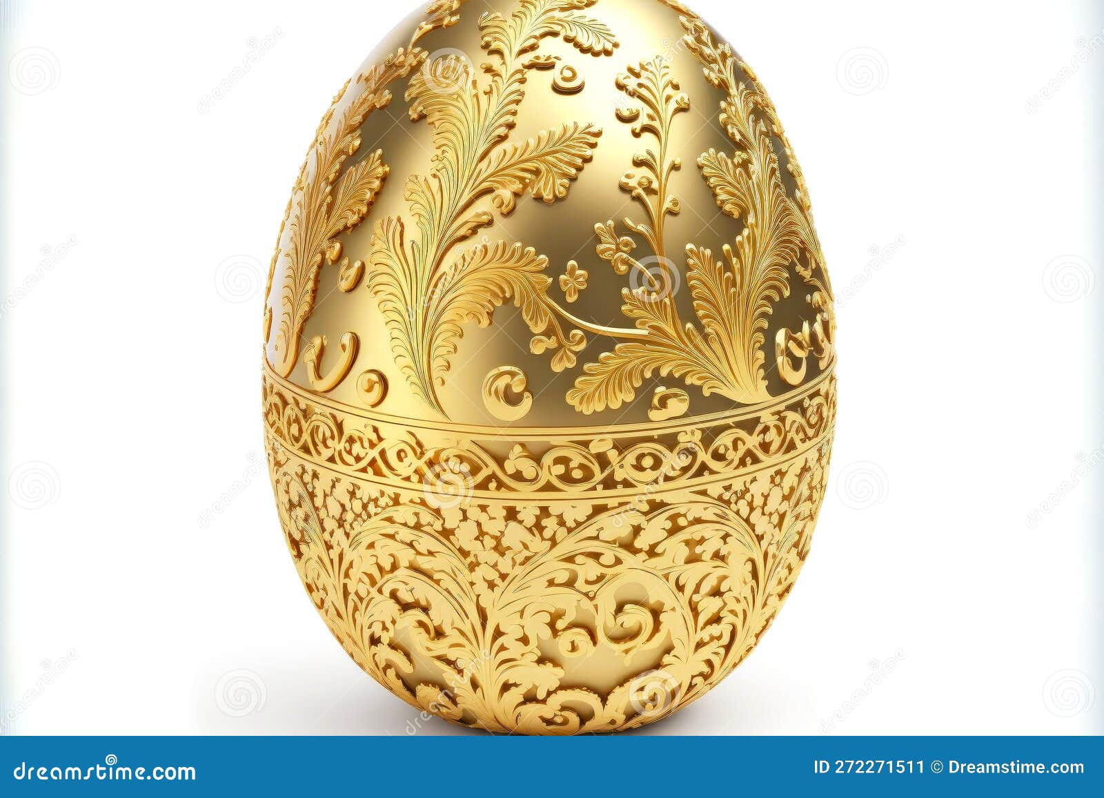 Isolated on White Background Easter Egg with Expensive Gold Ornament