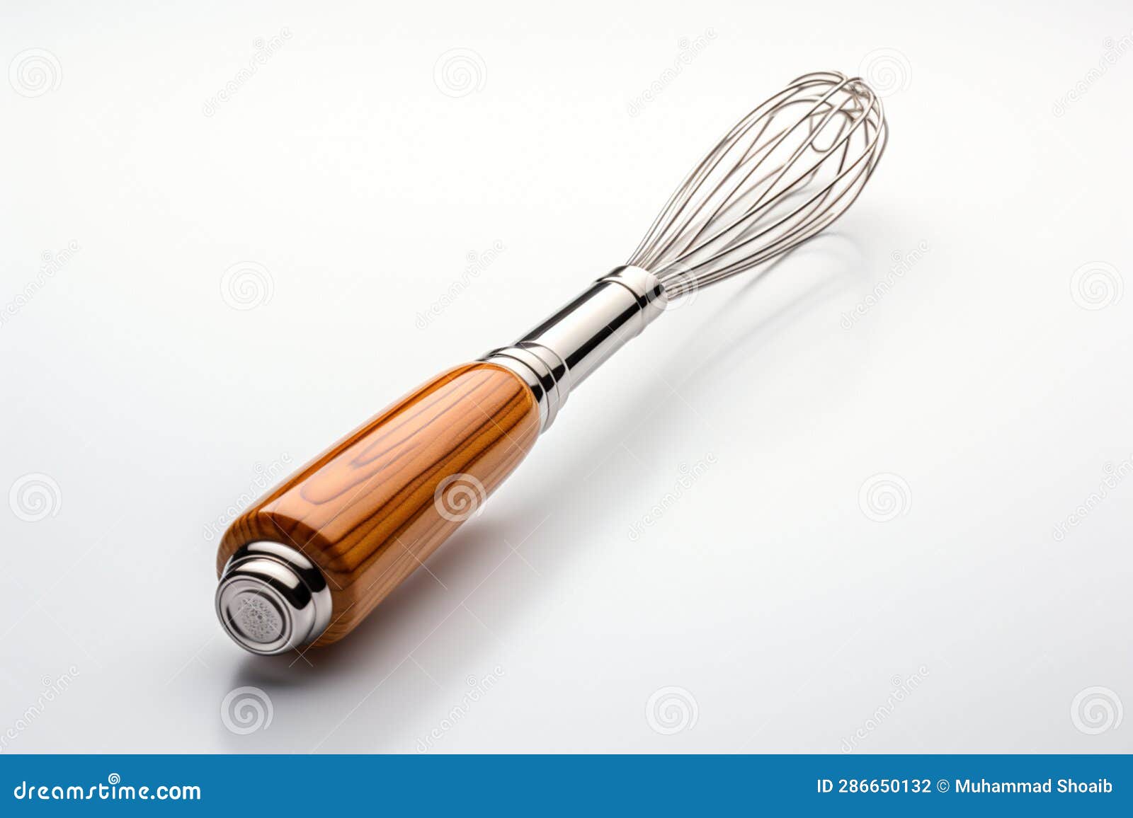 Isolated on White 3D Render of a Wire Whisk, Rolling Pin, and Chrome