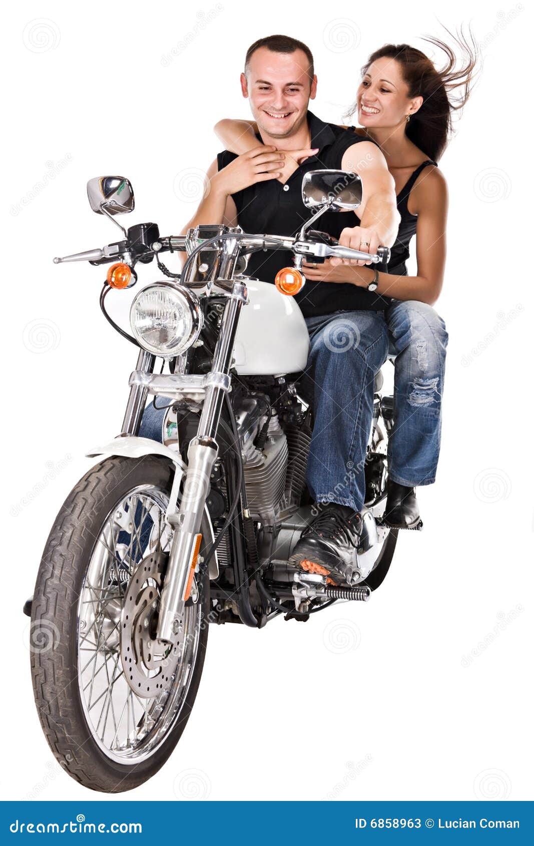 Isolated Woman on Motorbike Stock Image