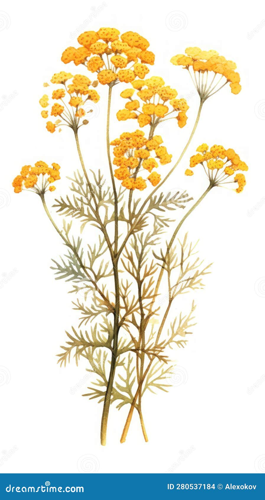  yarrow cluster in warm watercolor on white background in contemporary style.