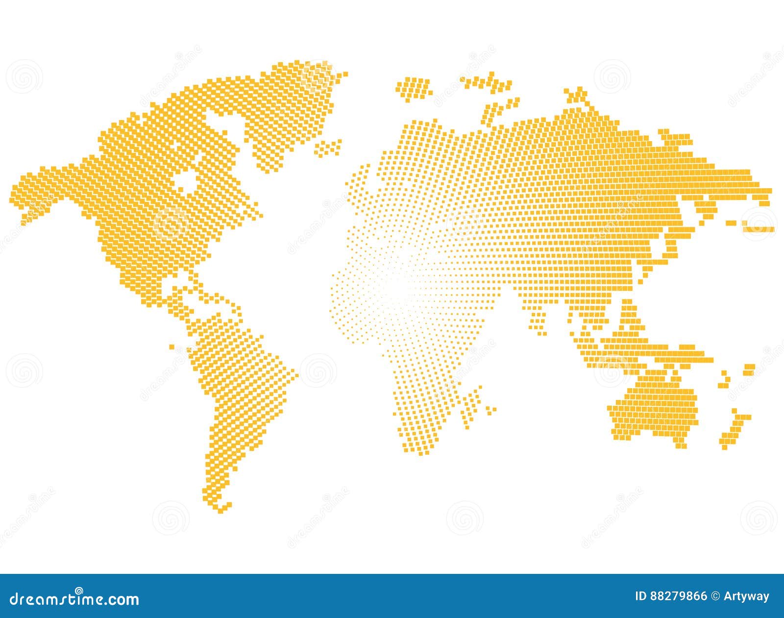 Isolated Yellow Color Worldmap of Dots on White Background, Earth