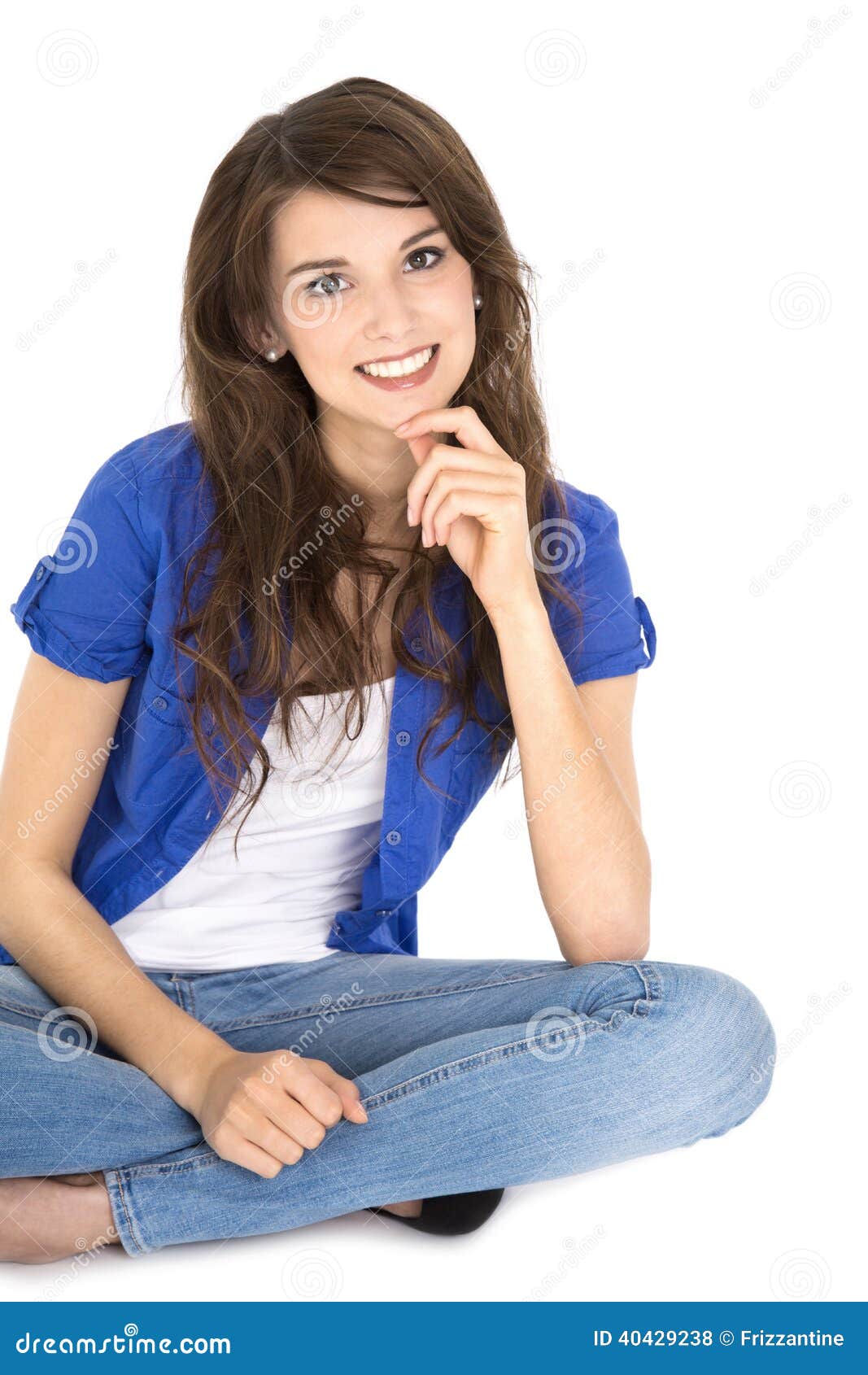 Isolated Young Pretty Smiling Teenager Sitting With Crossed Legs. Stock ...