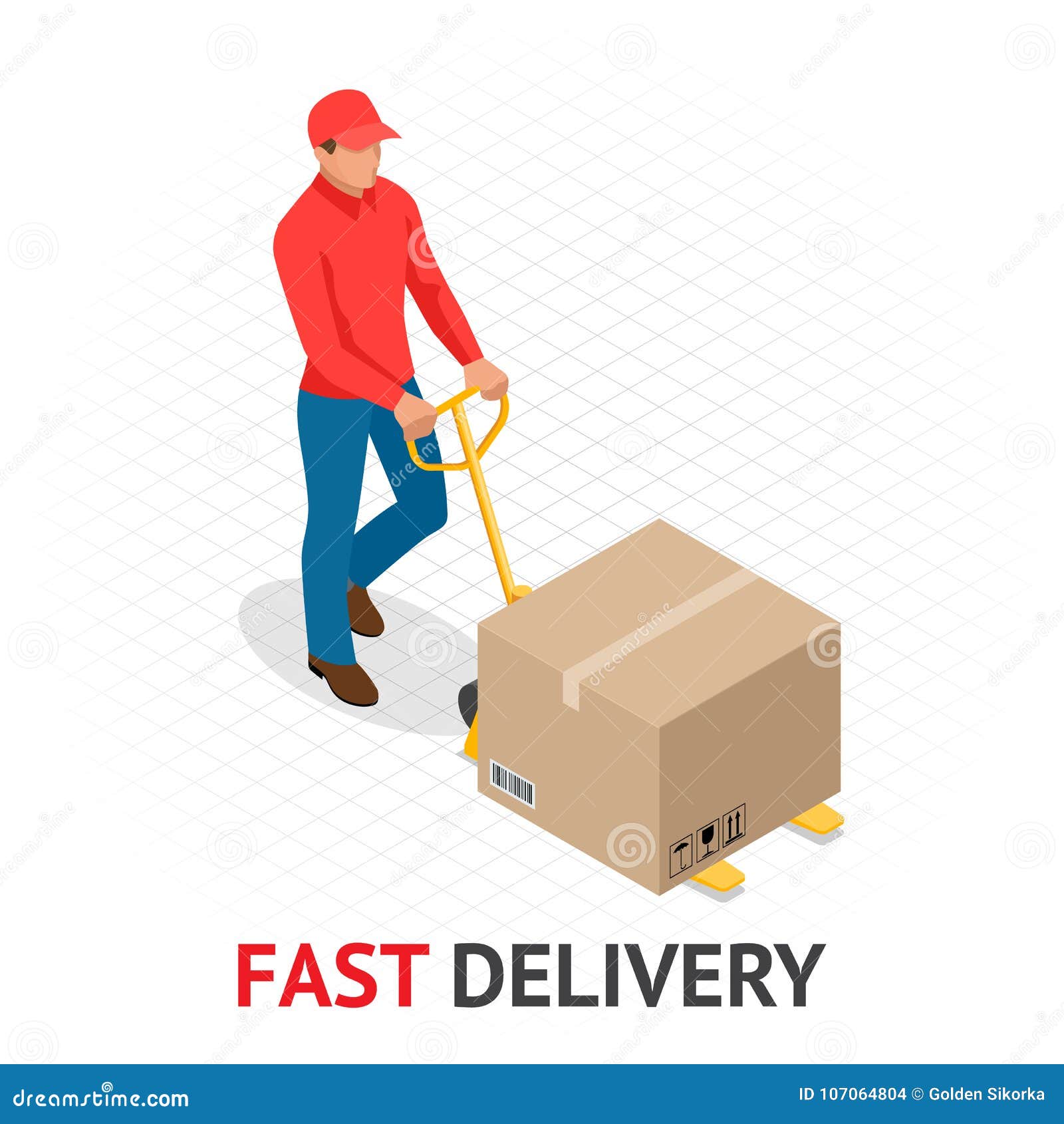 isomeric fast delivery concept. delivery man in red uniform