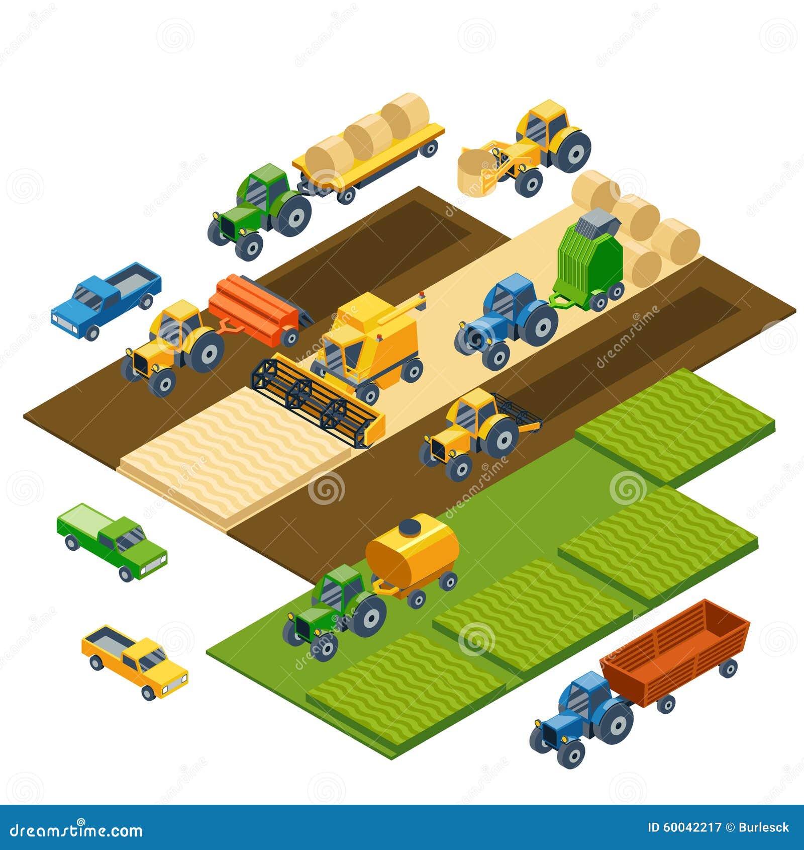 isometric agricultural equipment, farm tractors