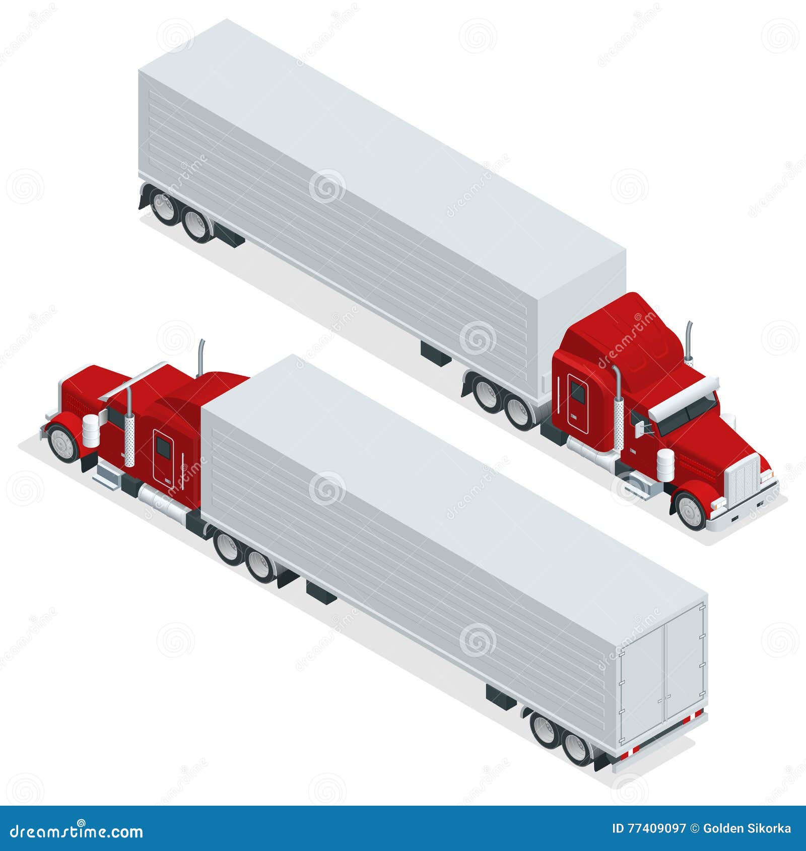 isometric american show truck tractor. transporting large loads over long distances. logistics network. intermodal
