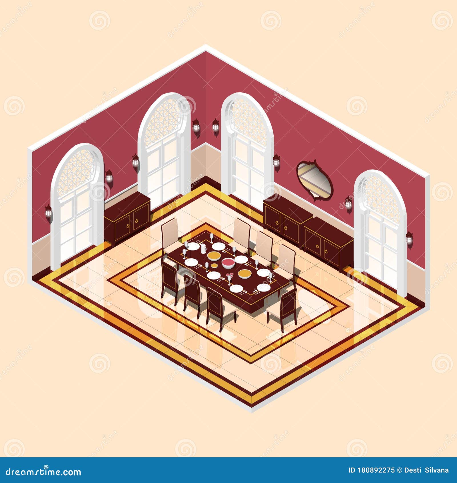 Isometric Arabic Style Dining Room Stock Vector Illustration of fork