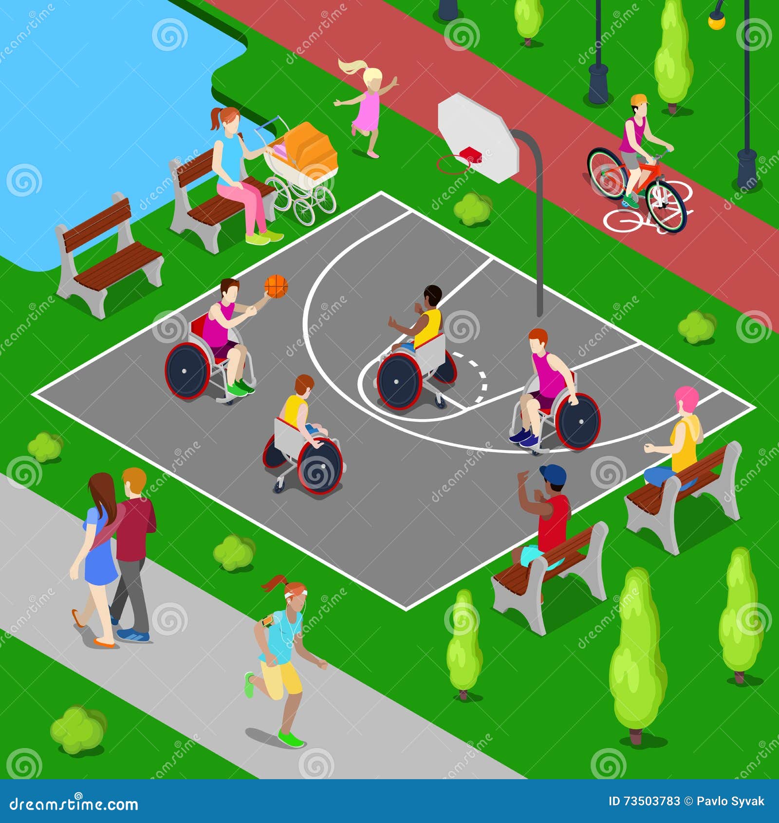 Children playing with parents on kids playground with game equipment.  Isometric cartoon vector illustration with 3d little people. Playground  isometry with swing and slide Stock Vector Image & Art - Alamy