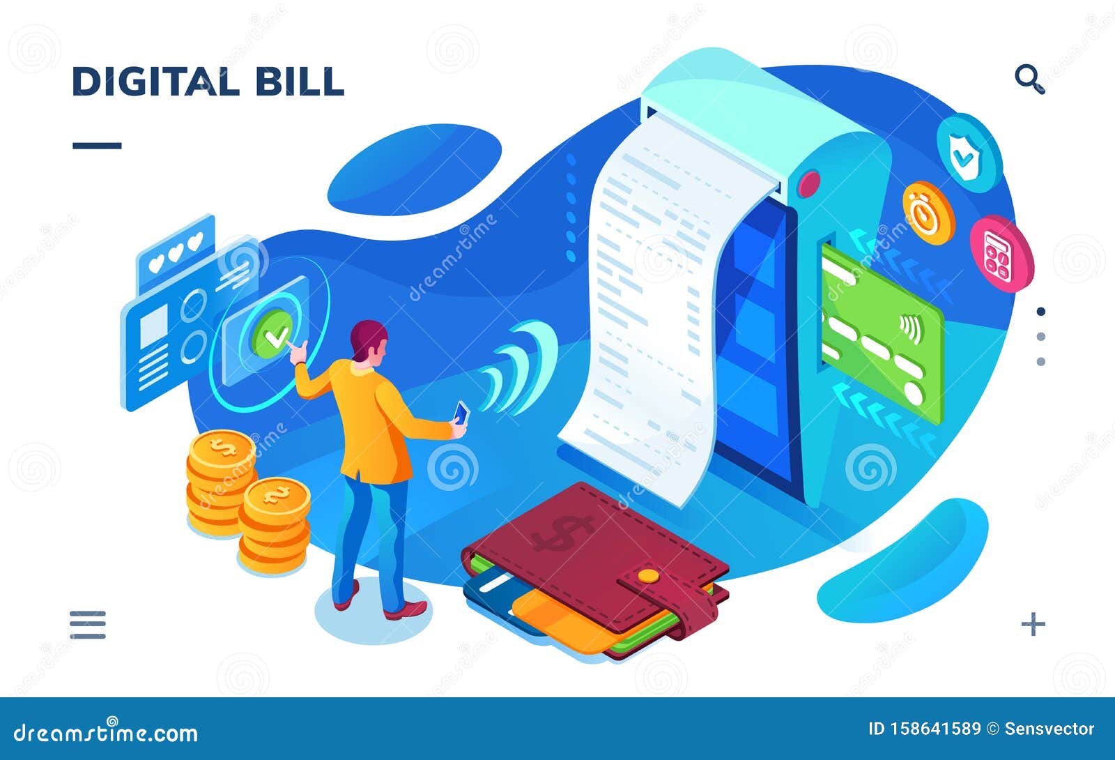 Isometric Bill Paying Screen, Digital Payment Stock Vector ...