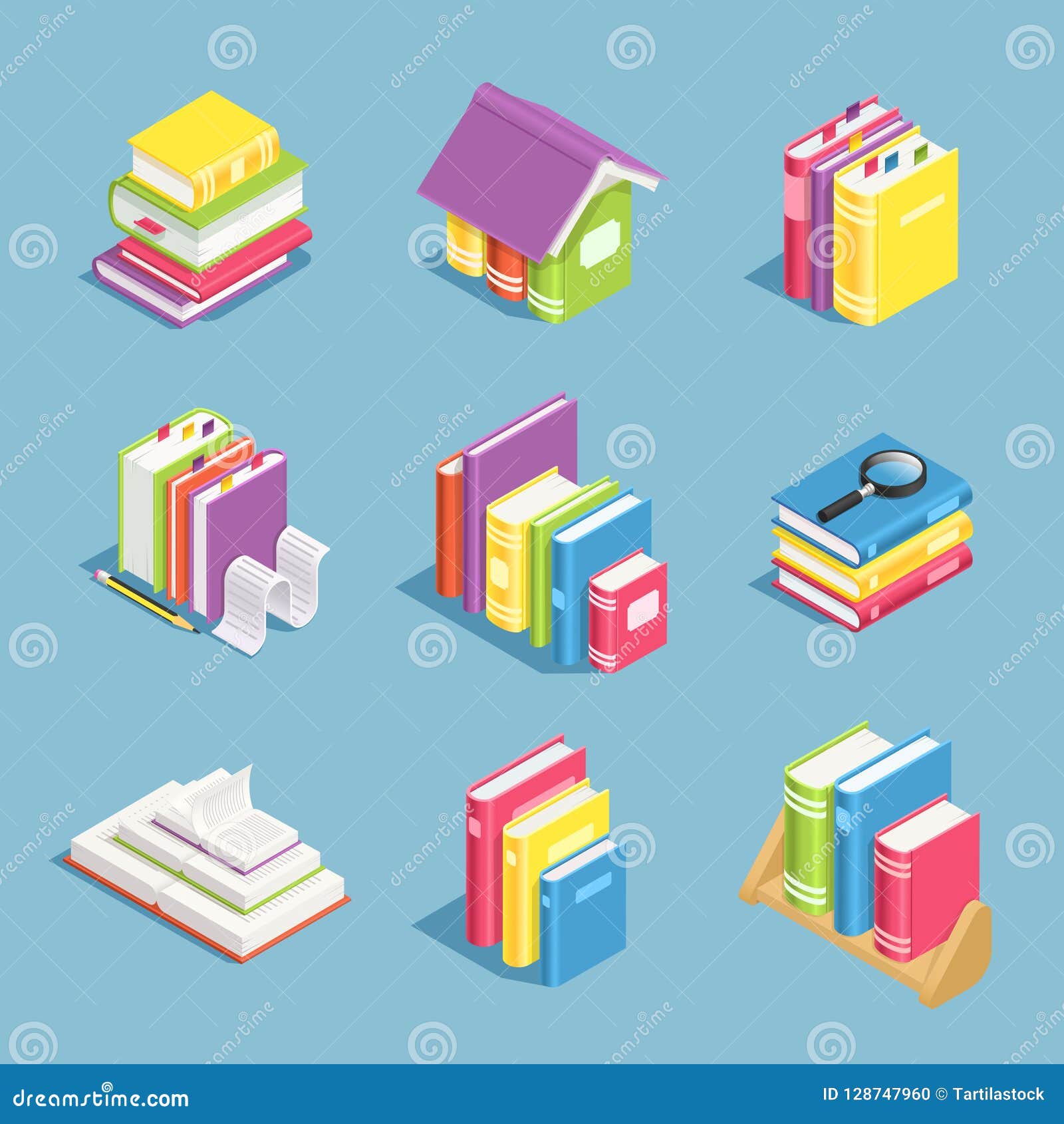 Download Isometric Books. Pile Of Book, Open And Closed Textbooks. Library And Education 3d Vector Icons ...