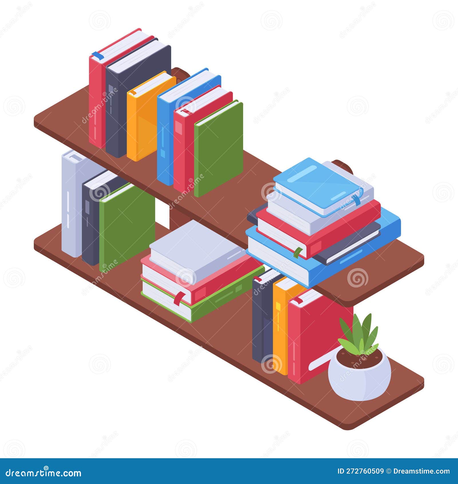 Isometric Bookshelves Vector Concept. Library Room or Home Interior