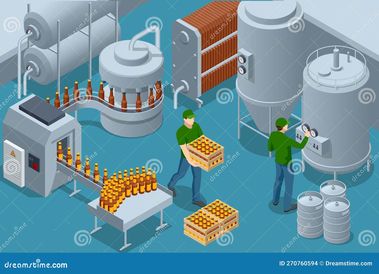 Isometric Bottler and Packaging of Bottles. Interior Composition